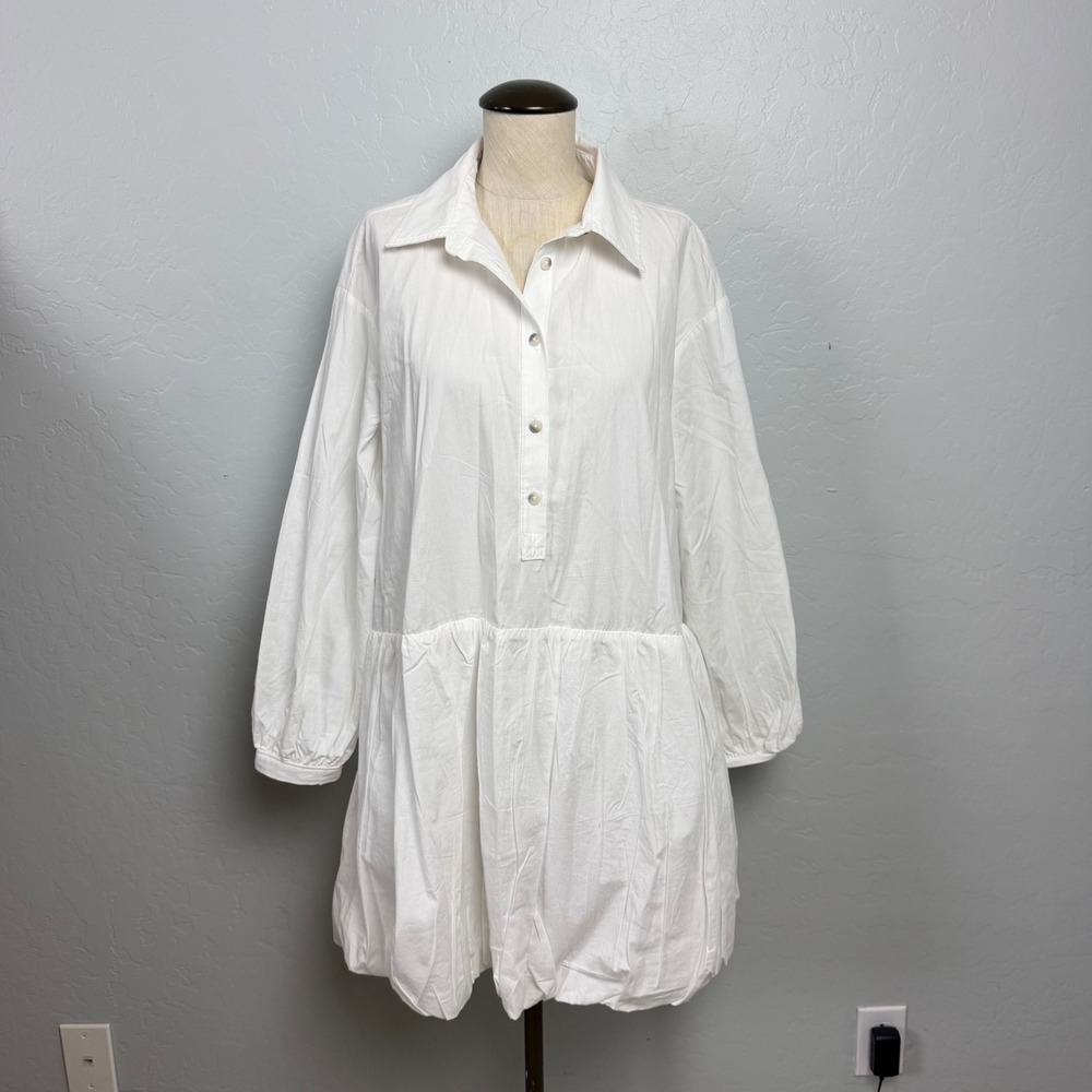 Maeve Anthropologie White Cotton Bubble Hem Shirt Mini Dress Small OB1624425